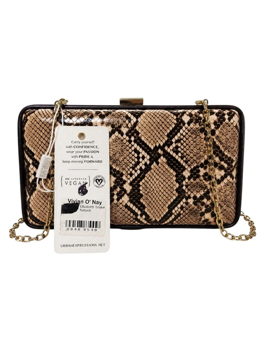 Urban Expressions Evening Box Clutch Vivian O'Nay Vegan Snake Print Beige